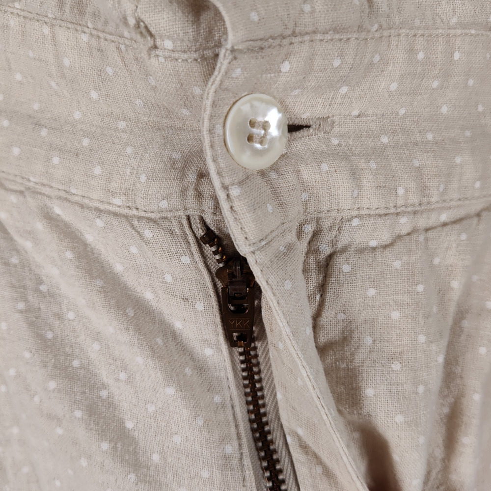 Vintage 90s Linen Blend Romper Size S Beige Micro Dot Short Sleeve Pockets - Picture 6 of 15